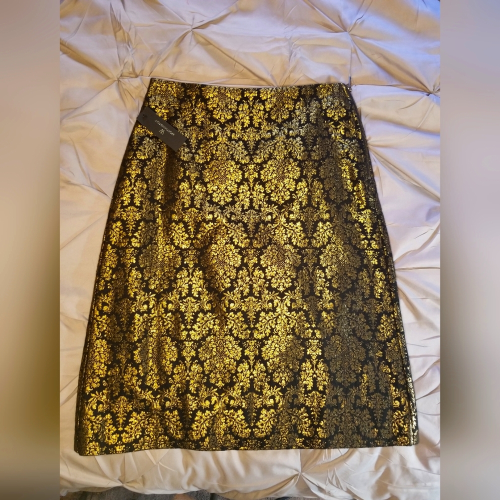 Worthington Size 6 Black & Gold Jacquard  Skirt